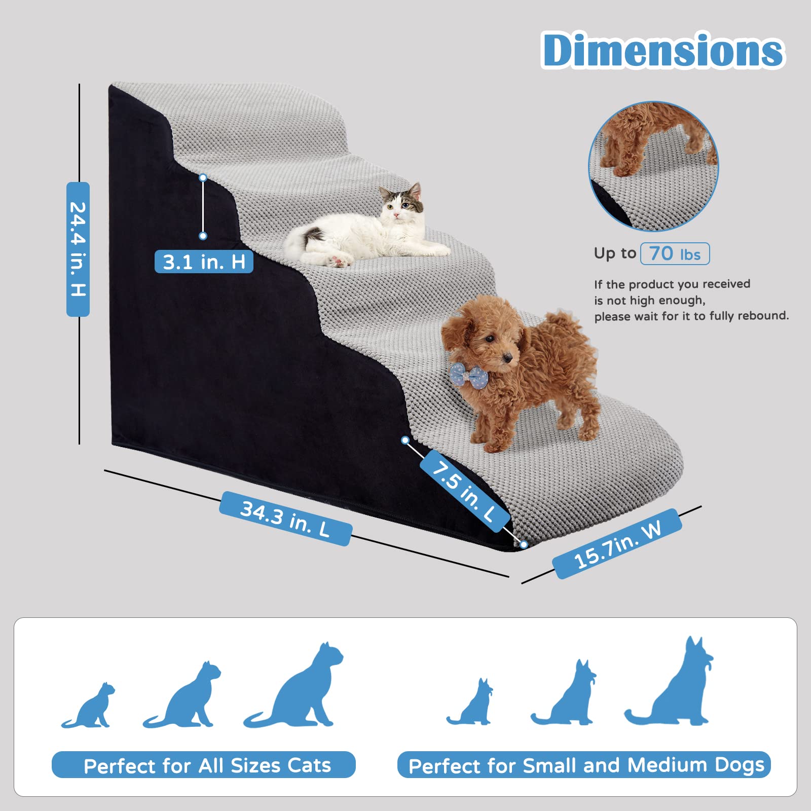 LitaiL dog steps curved-5-step demonstrates gentle slope for easy climbing