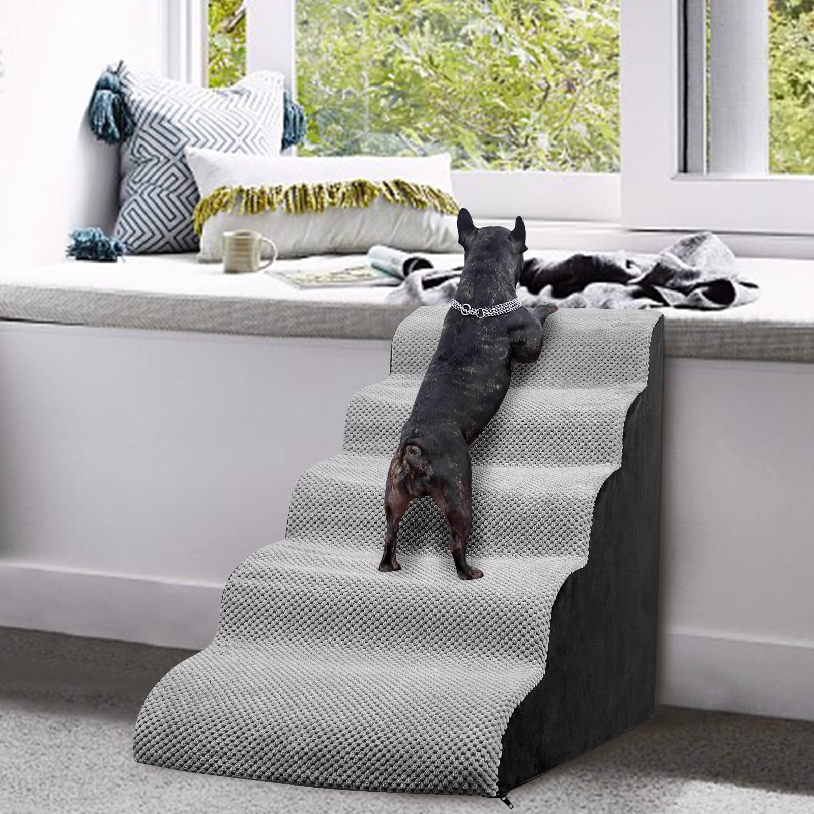 LitaiL dog steps in-use-pet-climb demonstrates pets accessing bed with confidence
