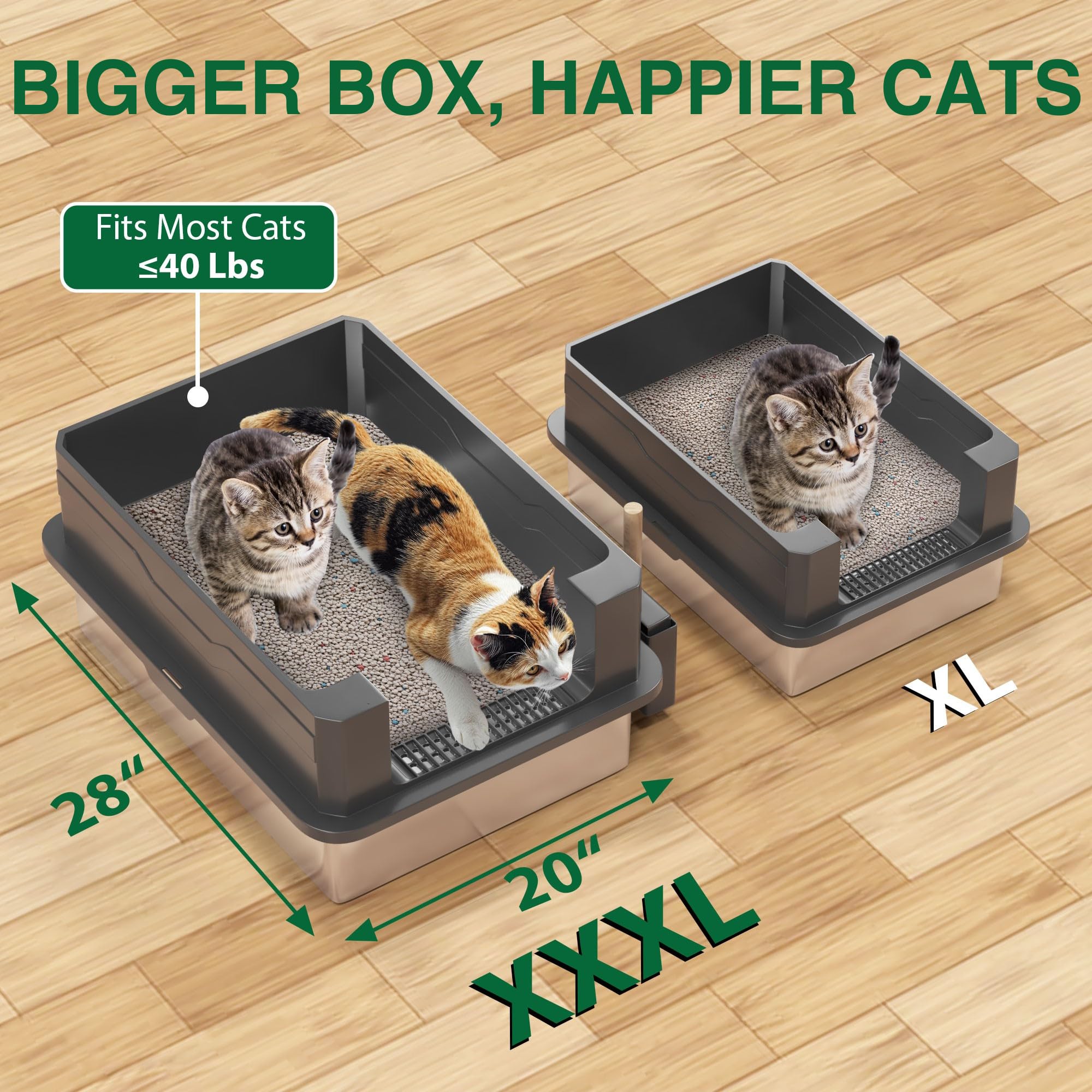 Lites XXXL stainless steel cat litter box with lid closed shows leak-proof design