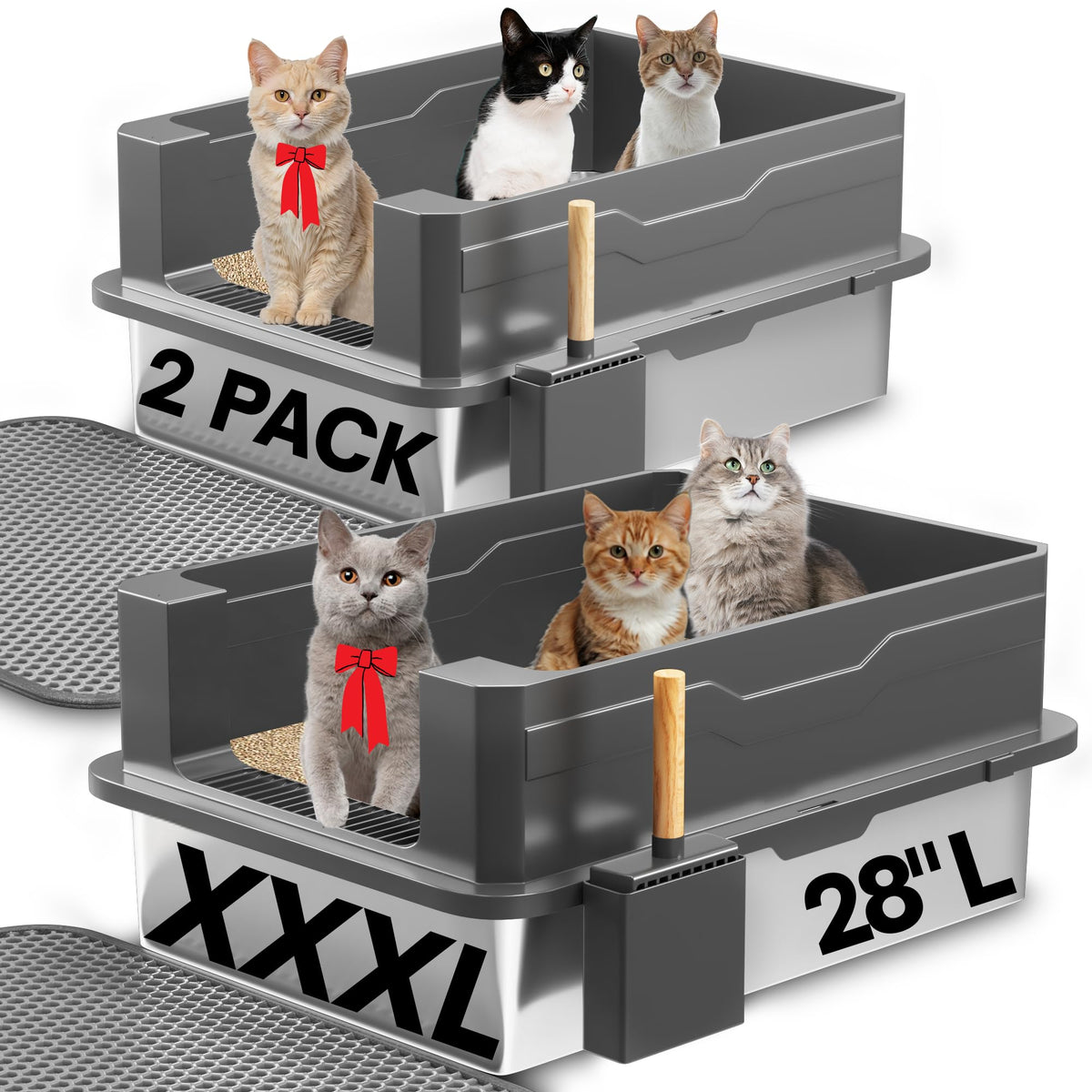 Lites XXXL stainless steel cat litter box top view highlights roomy interior for large cats