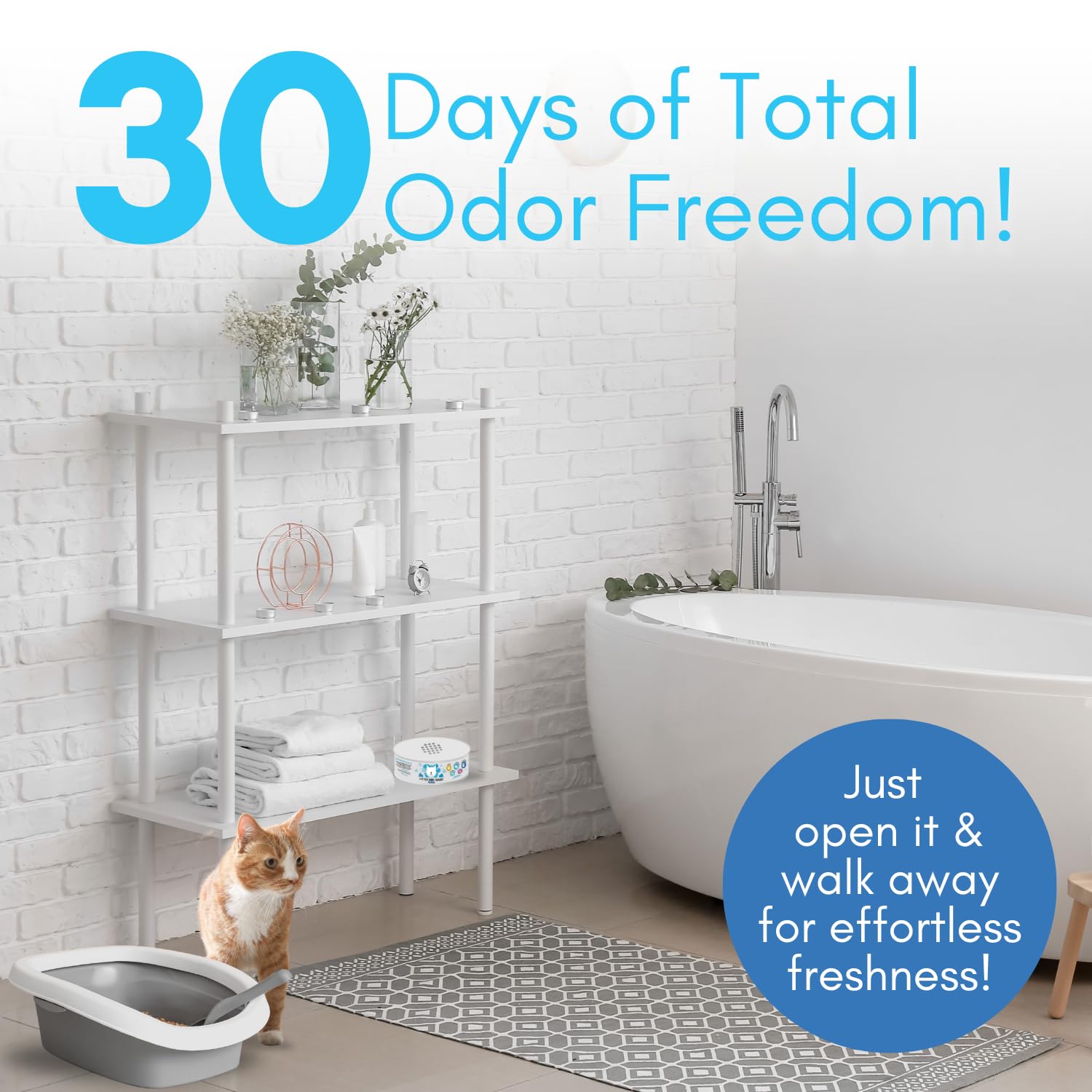 Litter Box Magic odor eliminator suitable for bathrooms, closets, and small spaces.