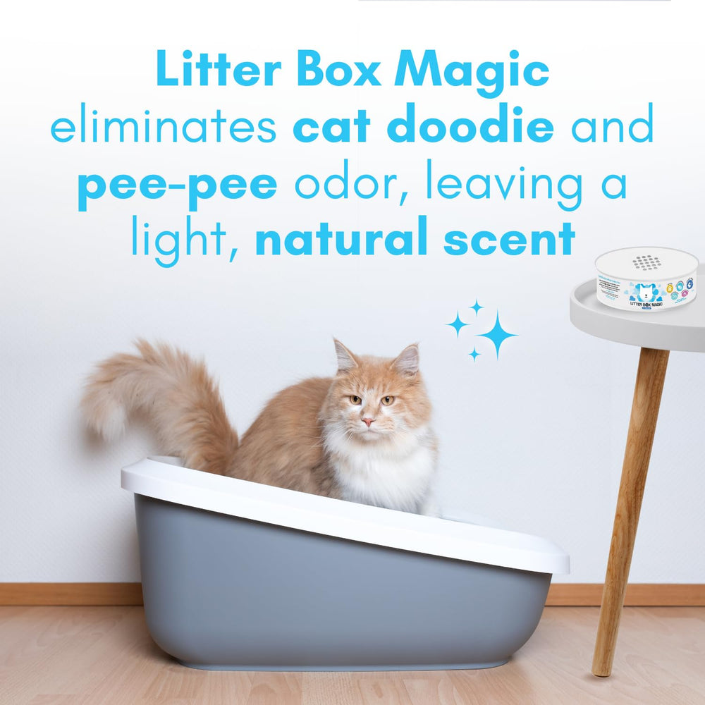 Litter Box Magic solid gel formula for long lasting odor absorption in busy homes.