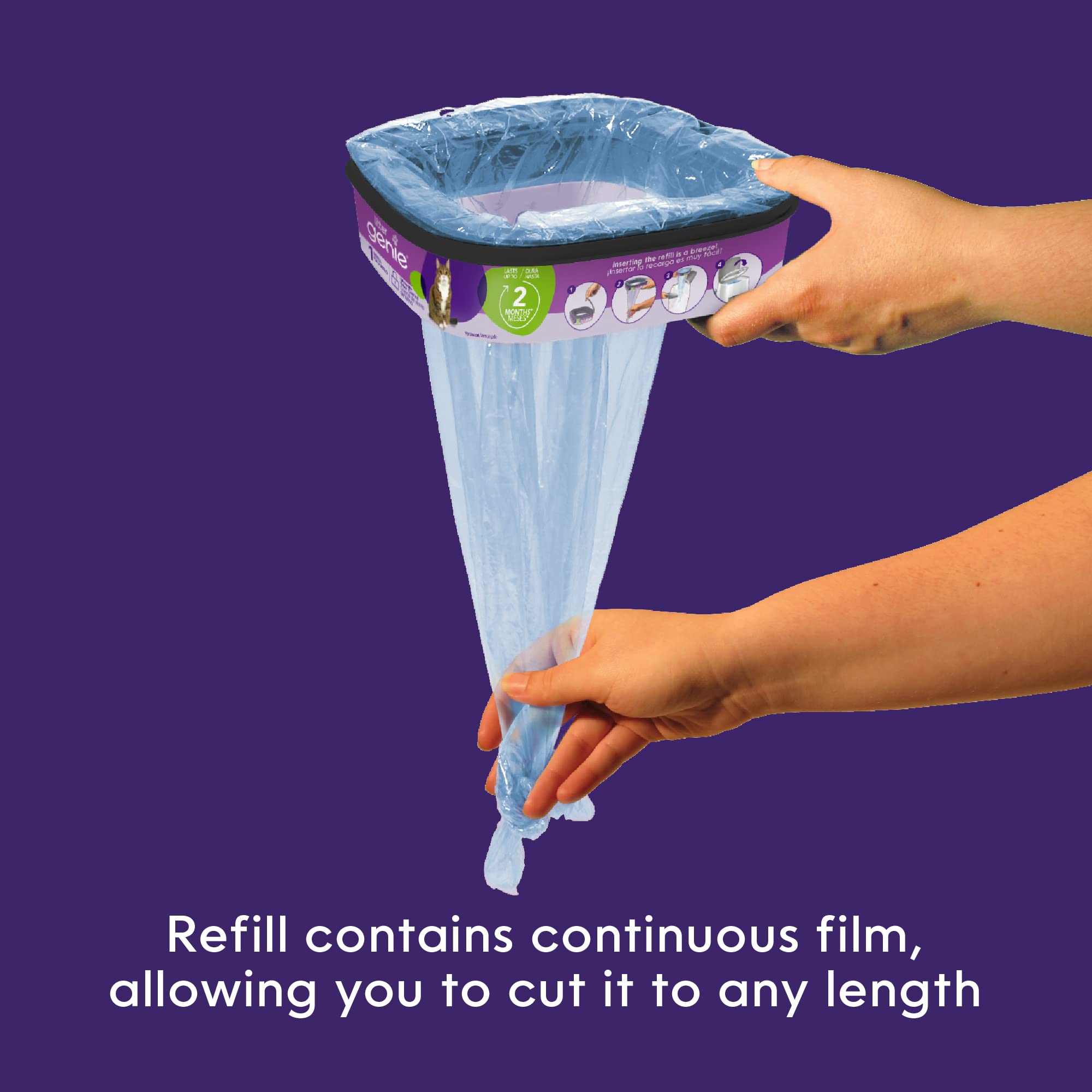 Litter Genie jumbo refill demonstrates long-supply for households.