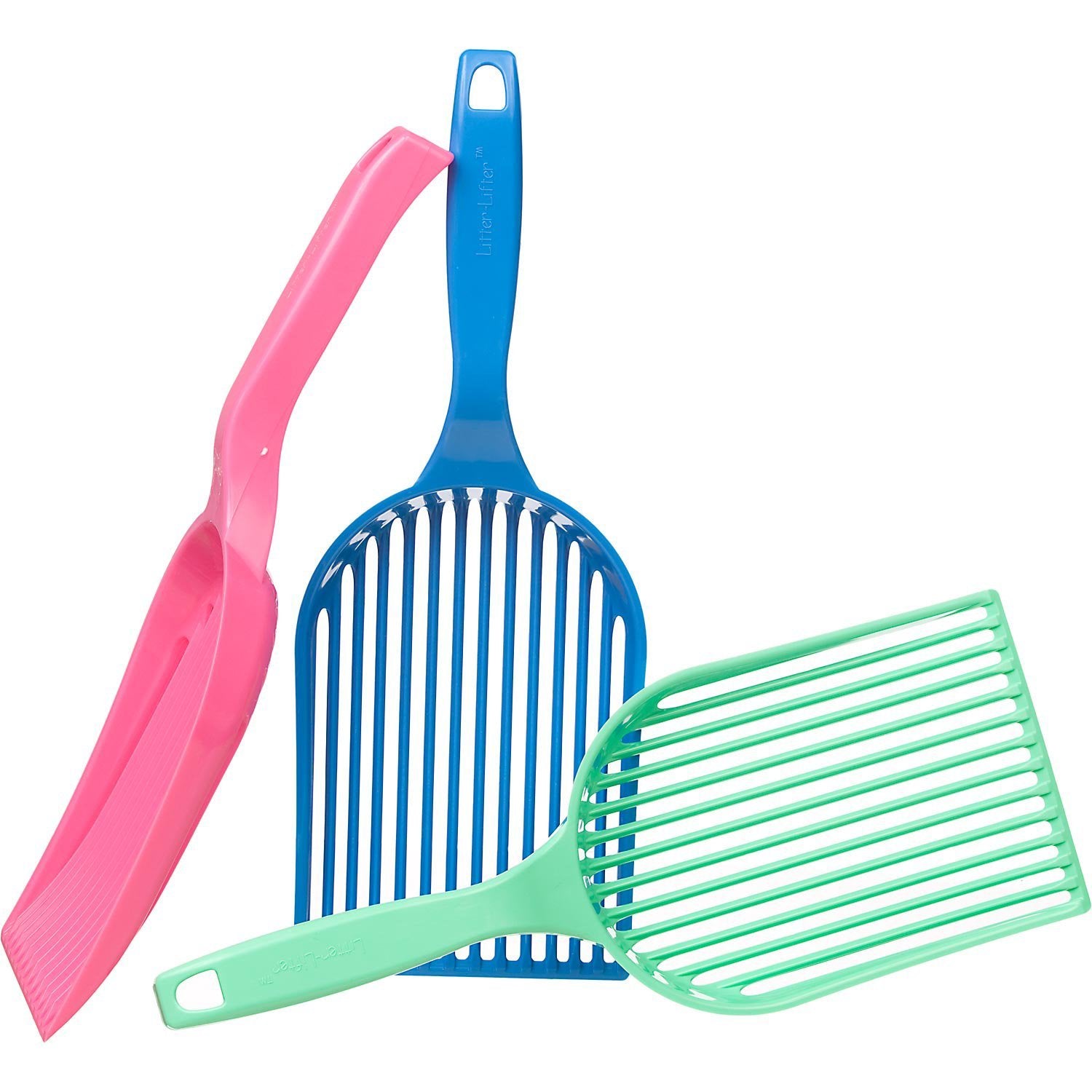 Litter Lifter cat litter scoop color variation demonstrates quick waste removal and tidy litter box