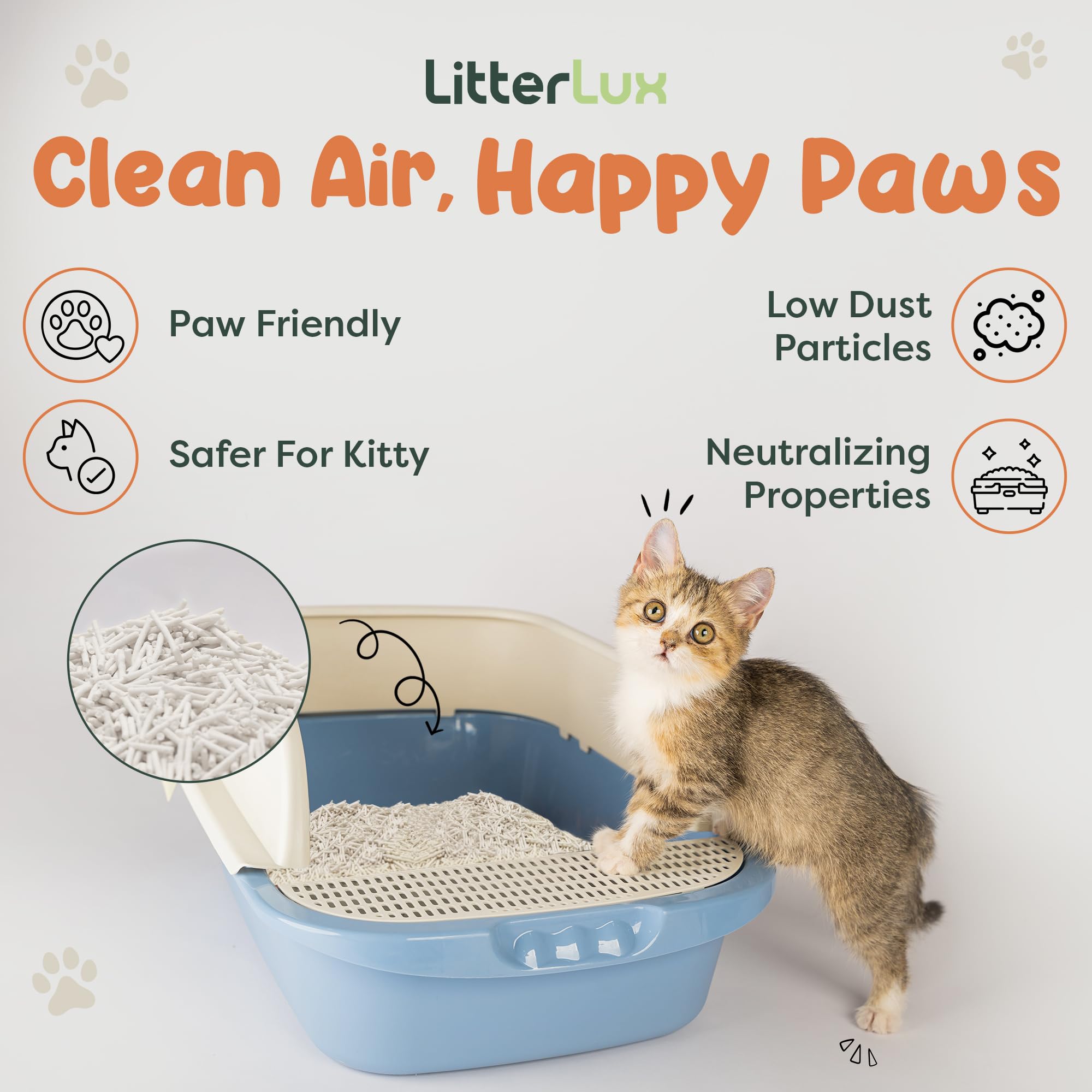 LitterLux Tofu Litter clumping closeup reveals strong clumps for scooping.