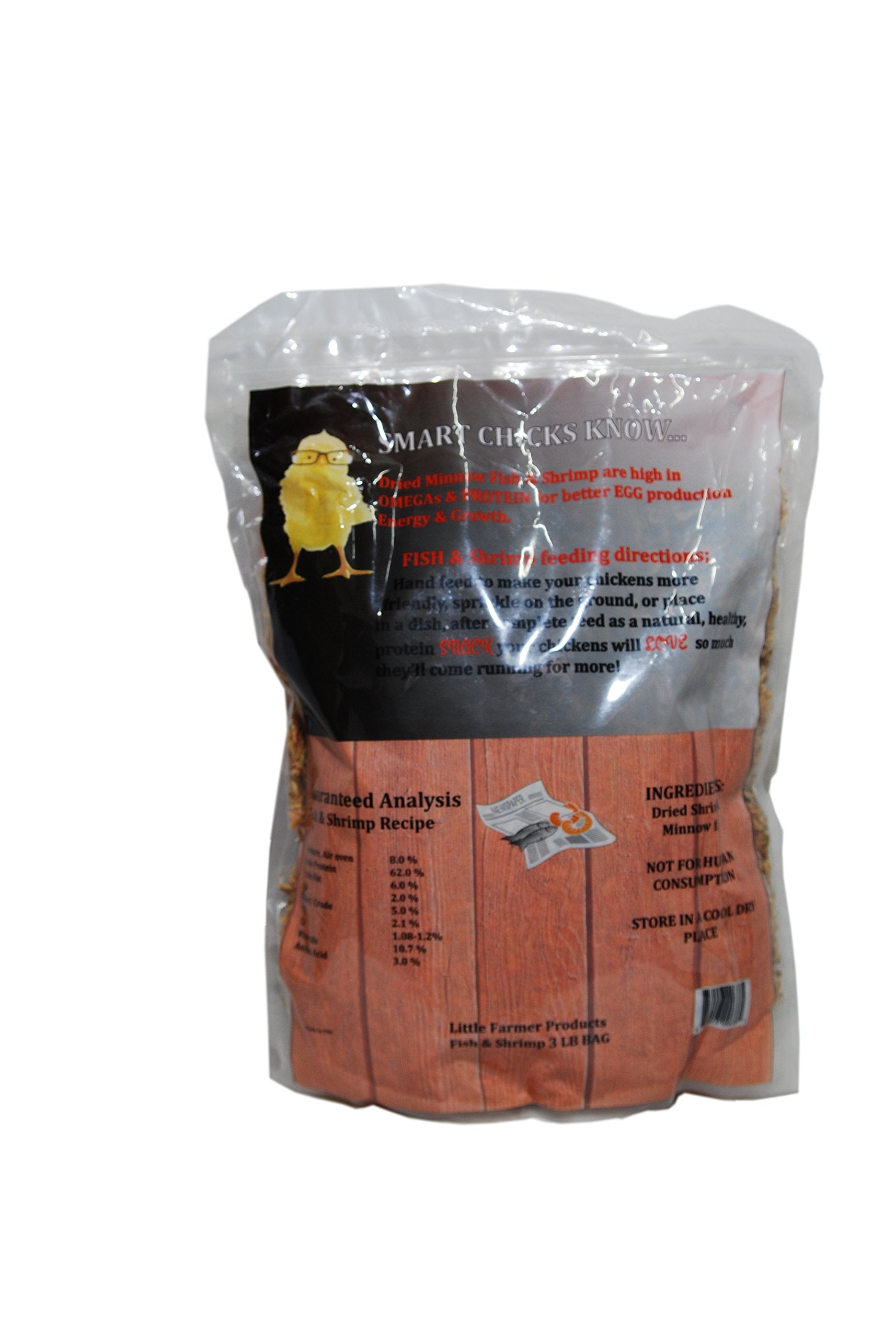Little Farmer dried river shrimp and minnow fish close-up reveals a natural poultry protein source.