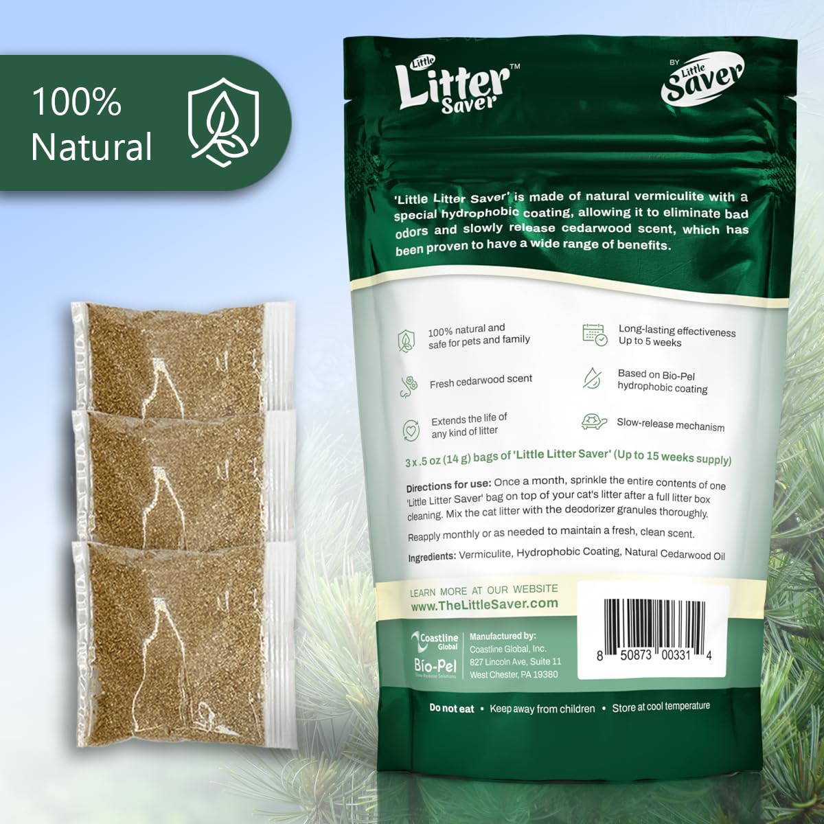 LITTLE SAVER Cedar bags front view highlights a three-pack supply for ongoing odor control.