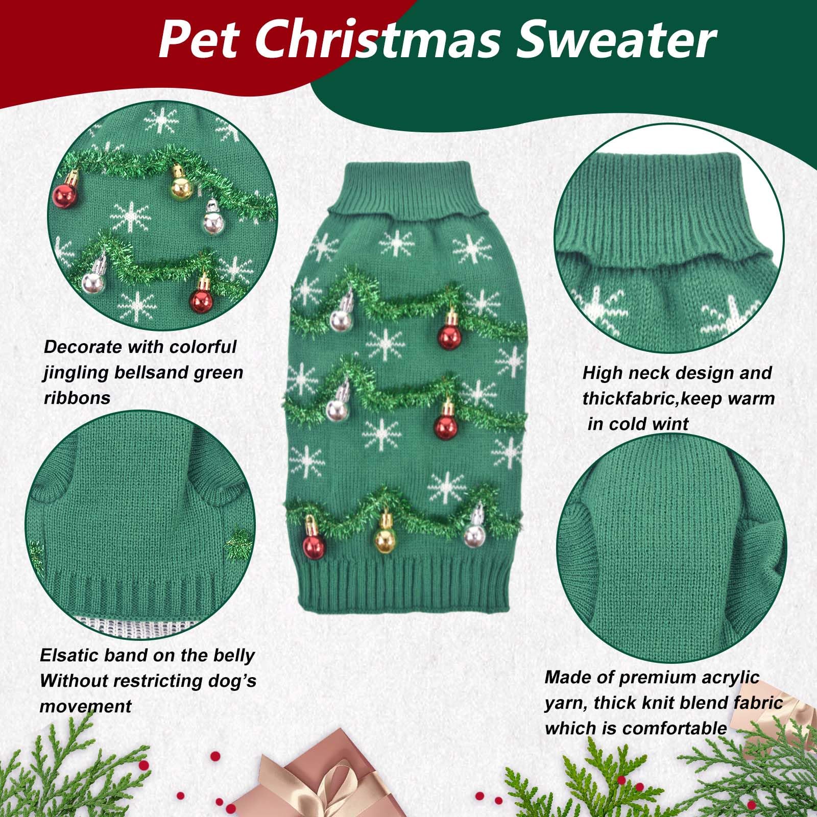 Littledropet cat christmas sweater green snowflake shows cozy sweater option for felines.