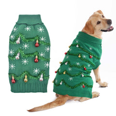 Littledropet dog christmas sweater front view showcasing festive tree design for holiday photos.