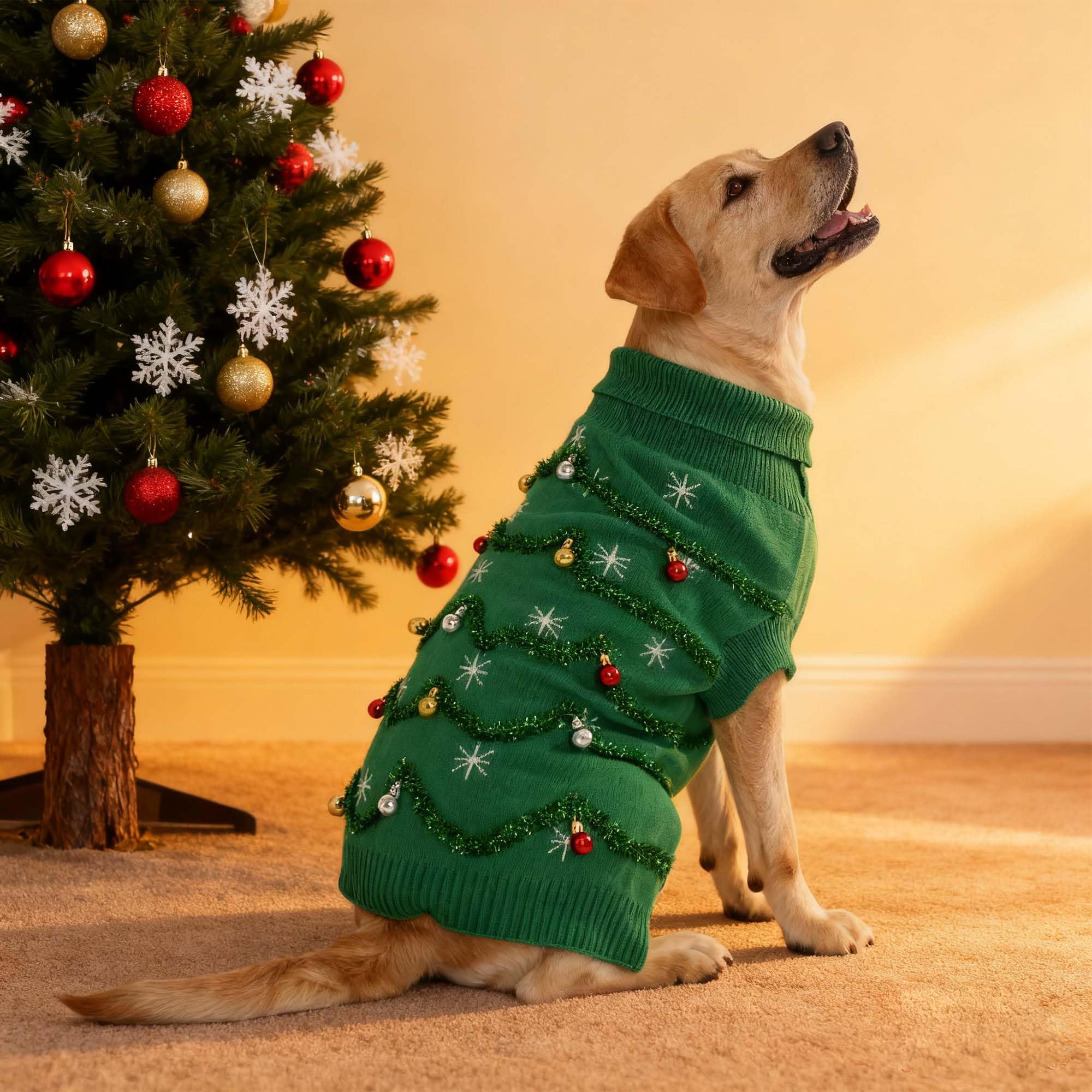 Littledropet dog christmas sweater green ribbon detail ideal for cute party moments.