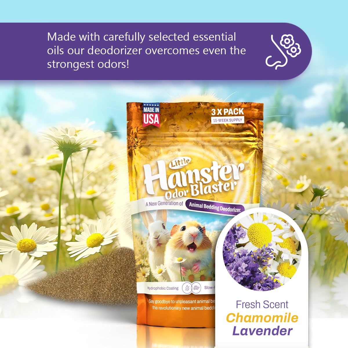 LITTLE SAVER Hamster Odor Blaster grains dry and non-clumping for cleaner bedding.