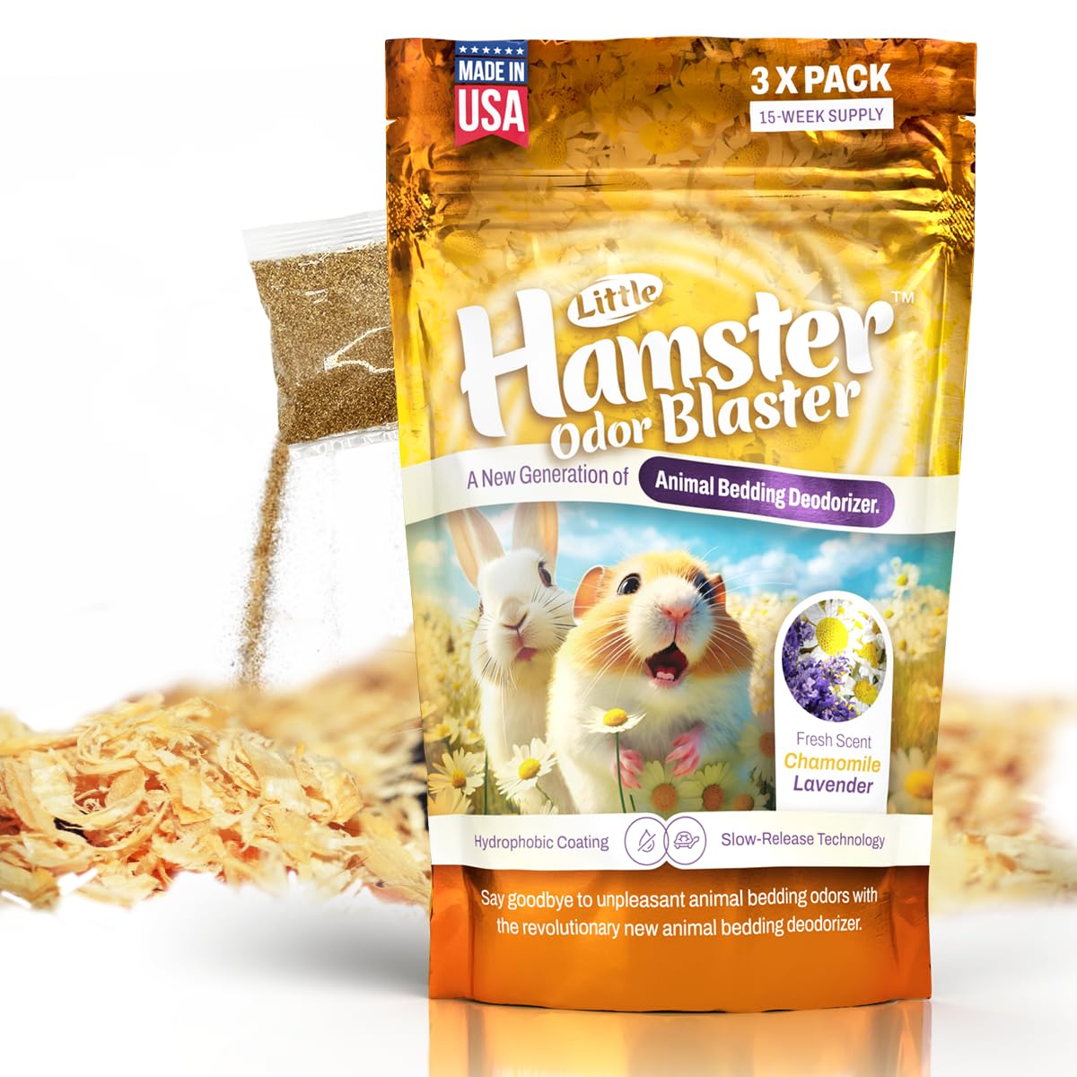 LITTLE SAVER Hamster Odor Blaster packaging shows compact deodorizer for long-lasting bedding freshness.