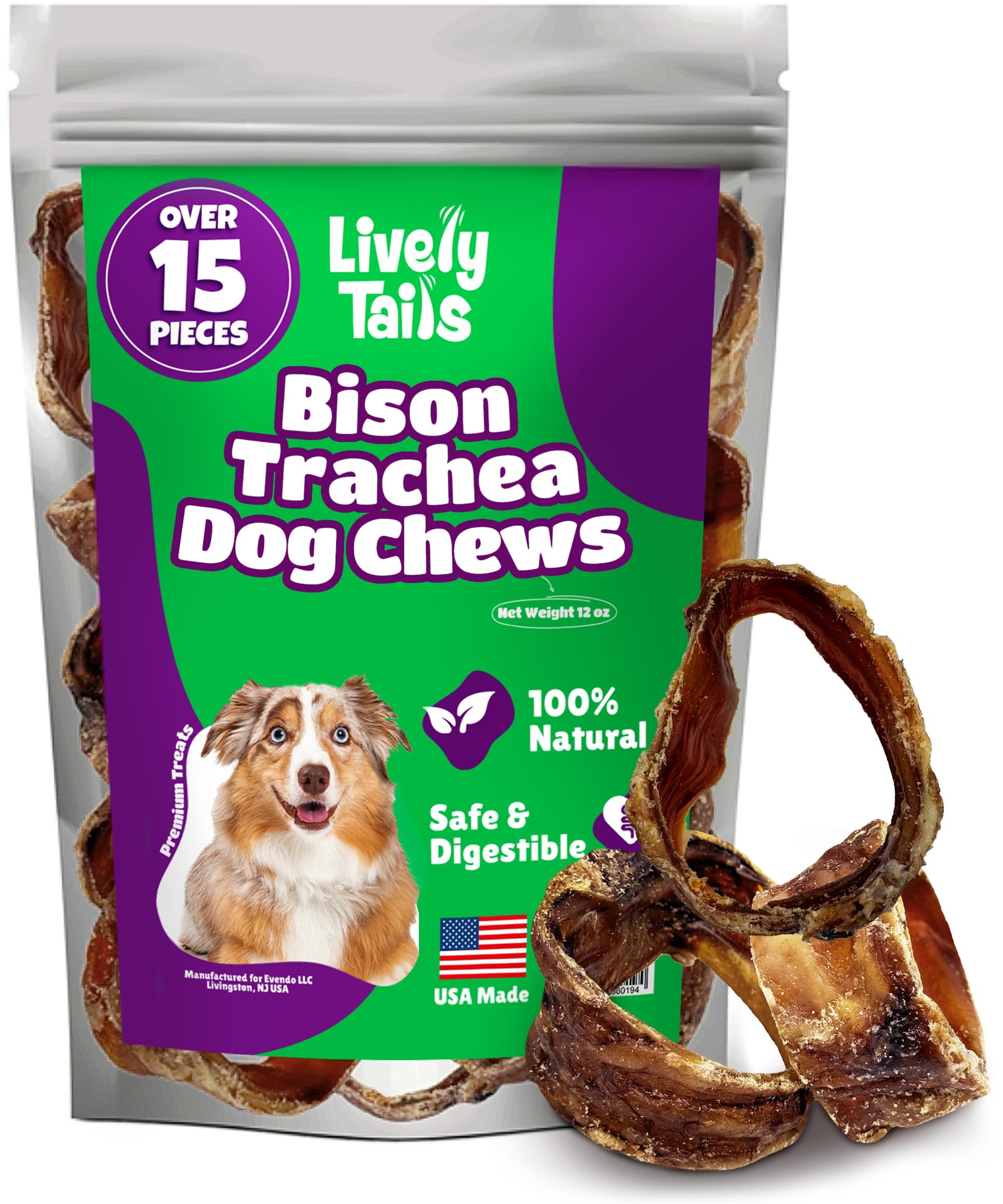 Lively Tails Trachea chews pack front showing grain-free, low-fat benefits for joints.