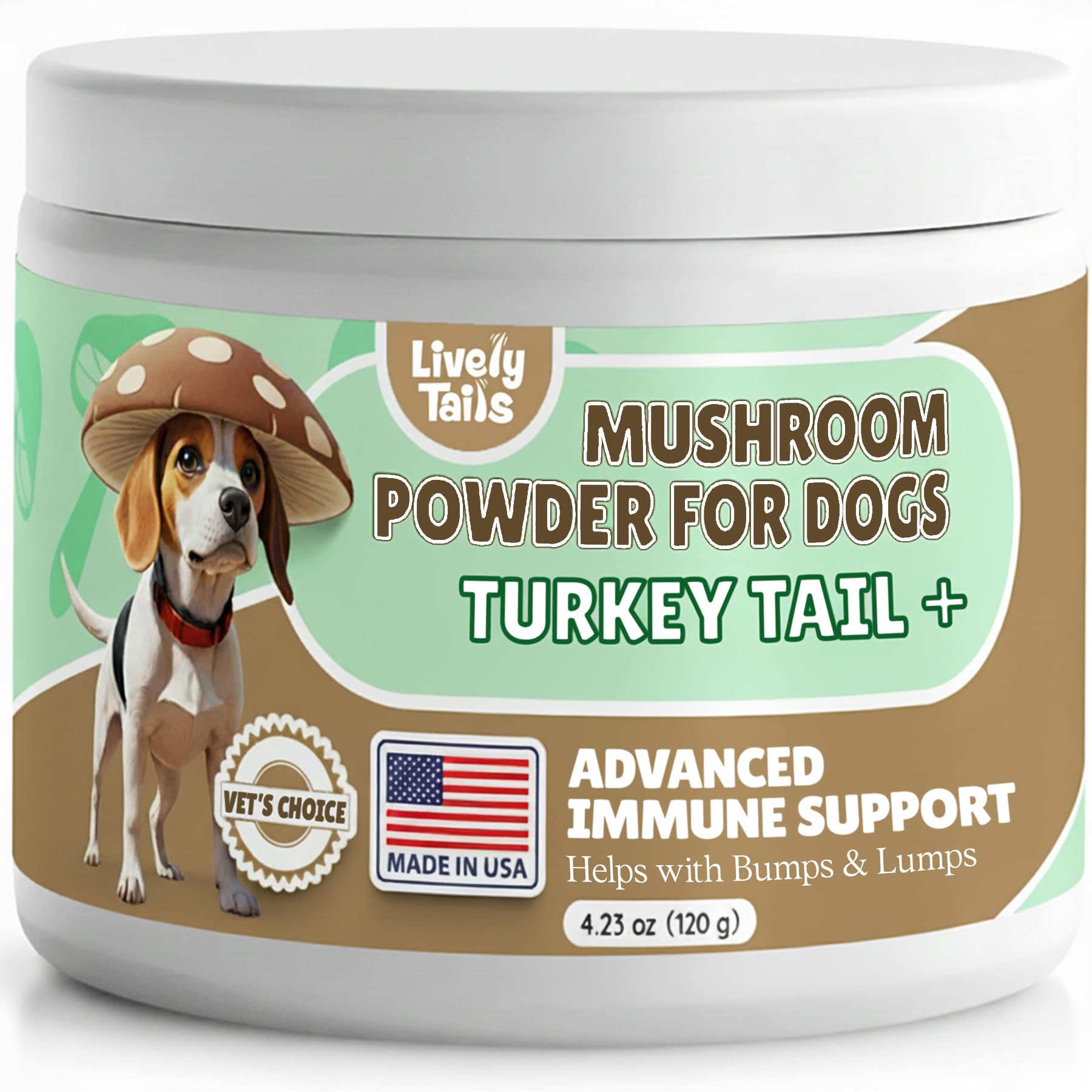Lively Tails turkey tail mushroom powder in a dog bowl supports daily vitality.