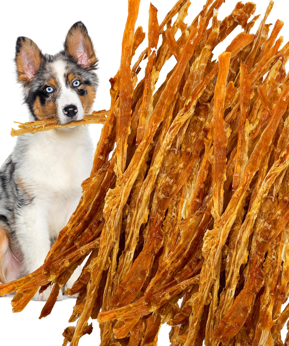 Lively Tails turkey tendon strips bag highlights 100% turkey, no glycerin, great for training rewards.