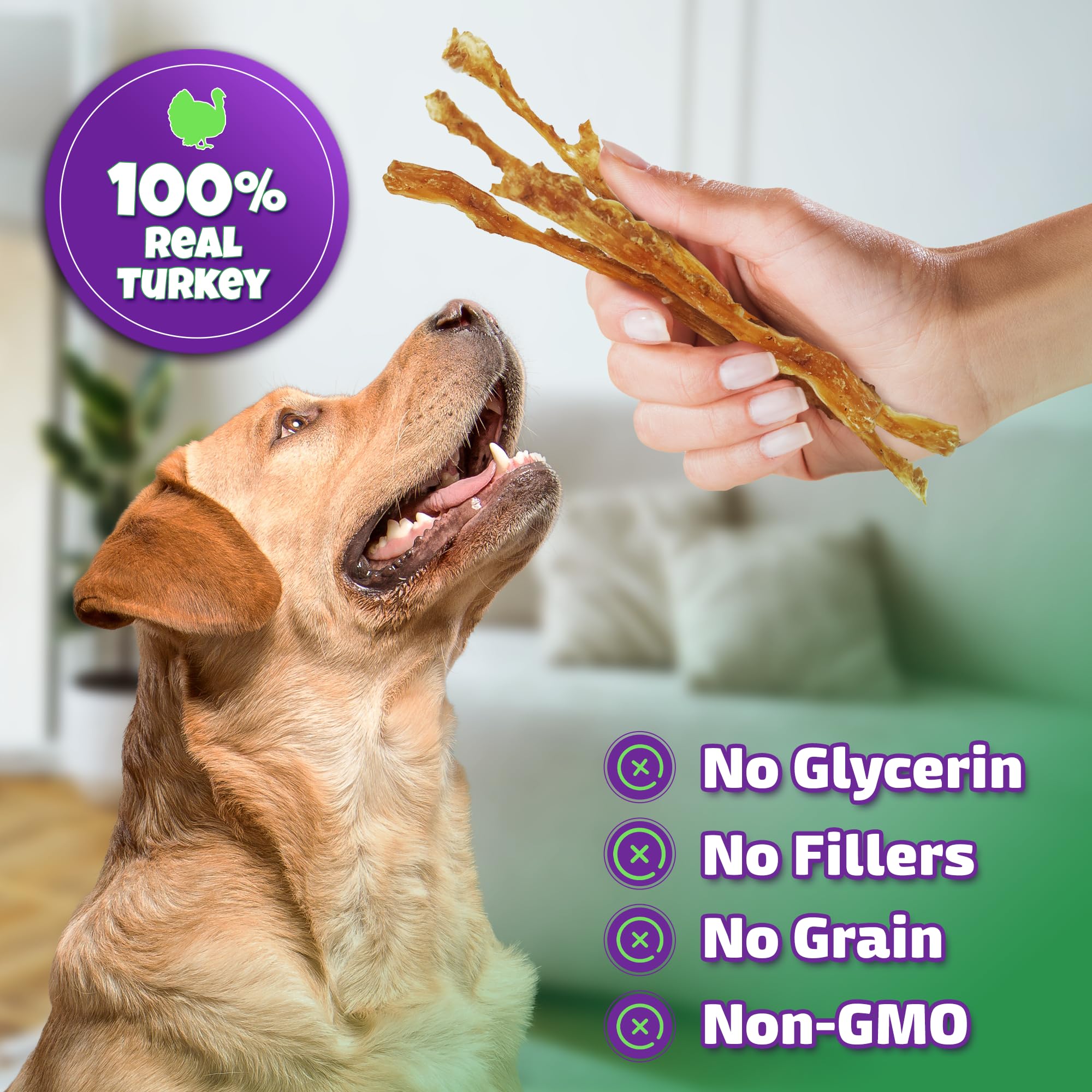 Lively Tails turkey tendon strips texture closeup showcases chewy, satisfying jerky for dogs.