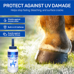 Livingston Tech Hoof Guard moisture barrier formula protects natural moisture in hooves.