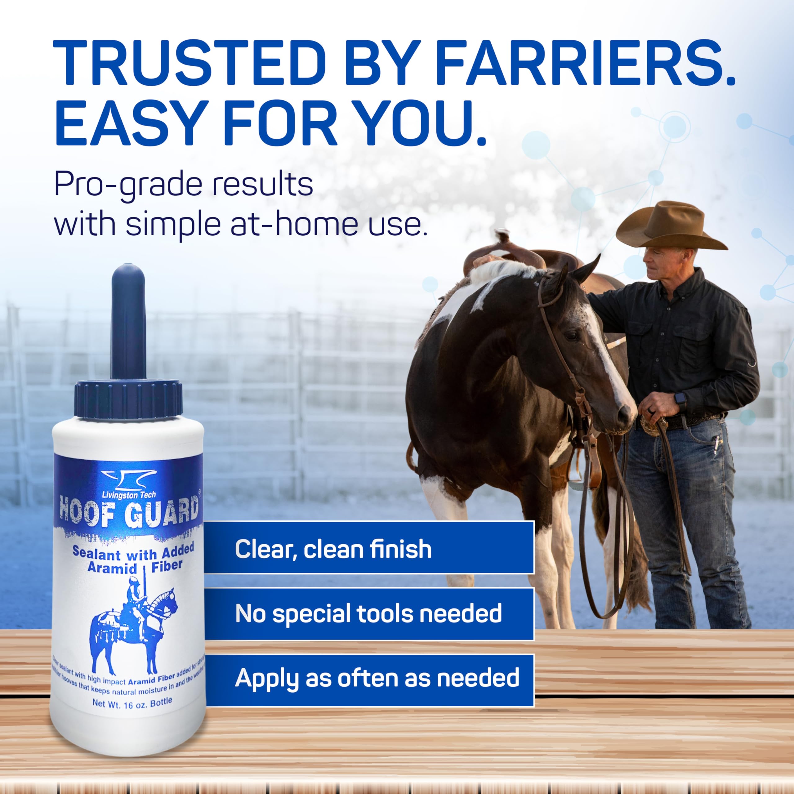 Livingston Tech Hoof Guard packaging and 16oz label conveys pro-grade hoof defense.