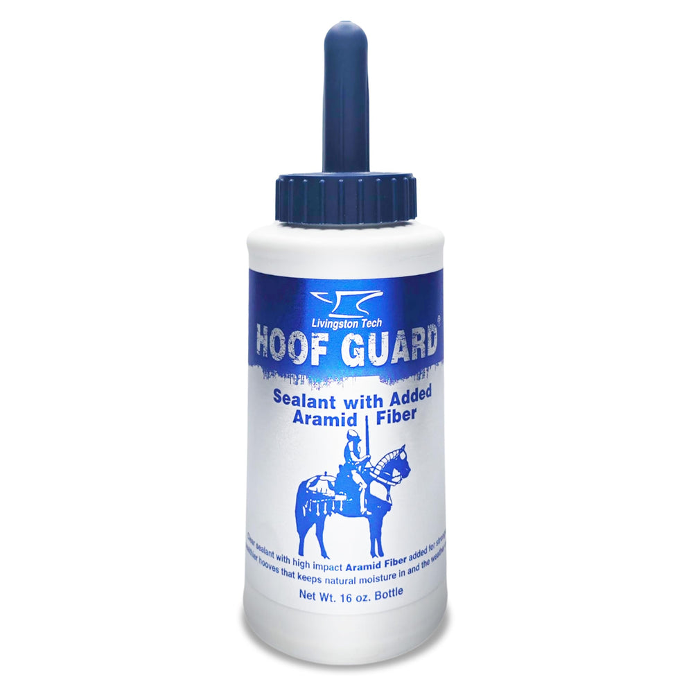 Livingston Tech Hoof Guard Sealant bottle shows 16oz easy-to-use protection for hooves.