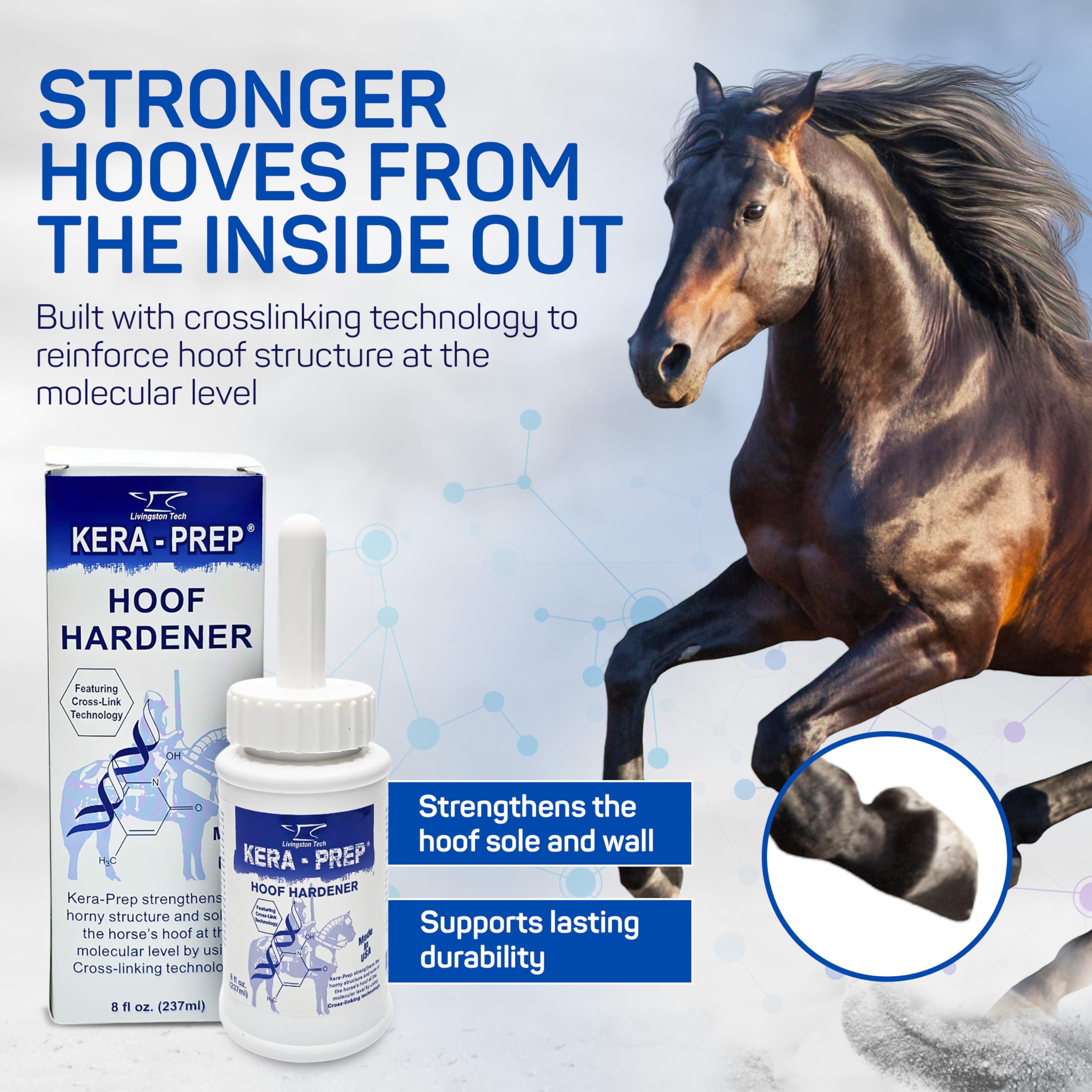 LivingstonTech Kera Prep Hoof Hardener prepping the hoof surface for sealant adhesion.