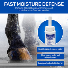LivingstonTech Kera Prep Hoof Hardener forming a moisture-repelling barrier for wet conditions.