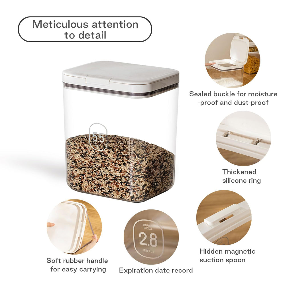 LivLab Mker flour dispenser stores rice or flour cleanly.