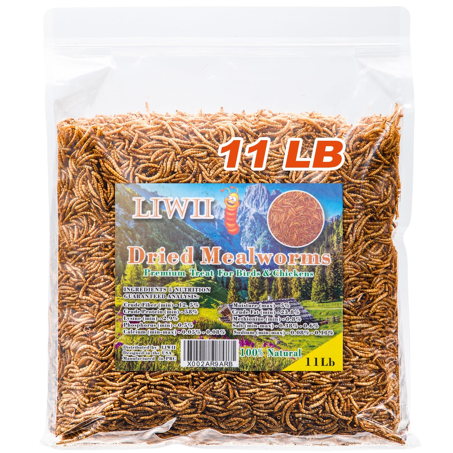 LIWII dried mealworms 11lb bulk bag for convenient bulk feeding and storage