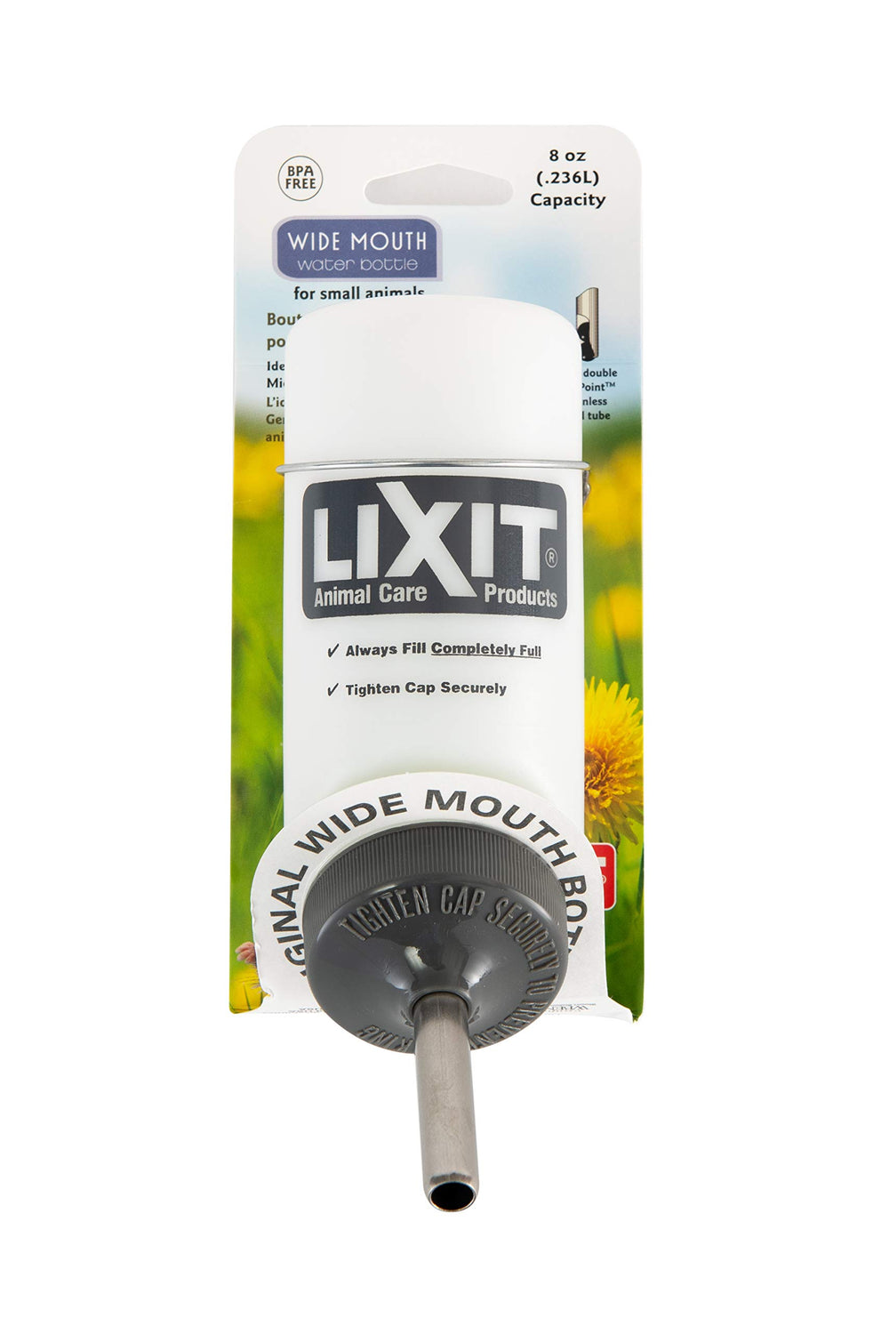 Lixit wide-mouth bottle cap closeup showing leak-proof seal for mess-free hydration