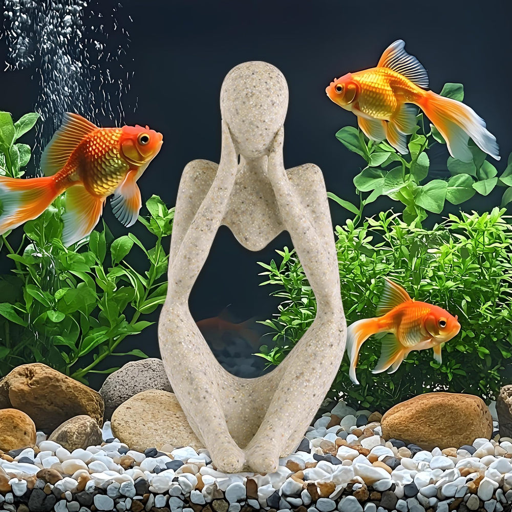 LIYAOLI thinker statue sandstone for aquarium decor adds a calming focal point.
