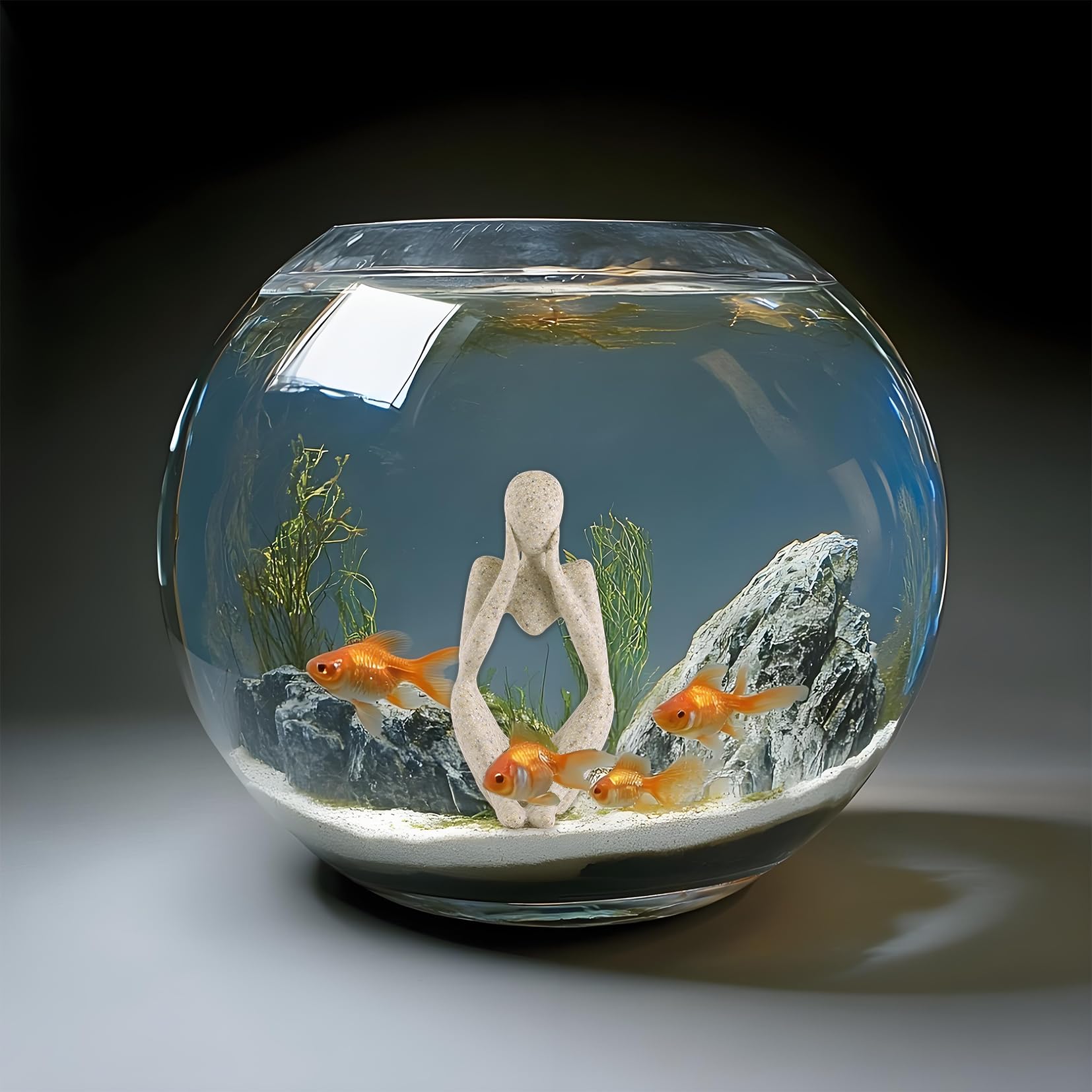 LIYAOLI thinker statue sandstone for aquarium decor enhances modern tank aesthetics.