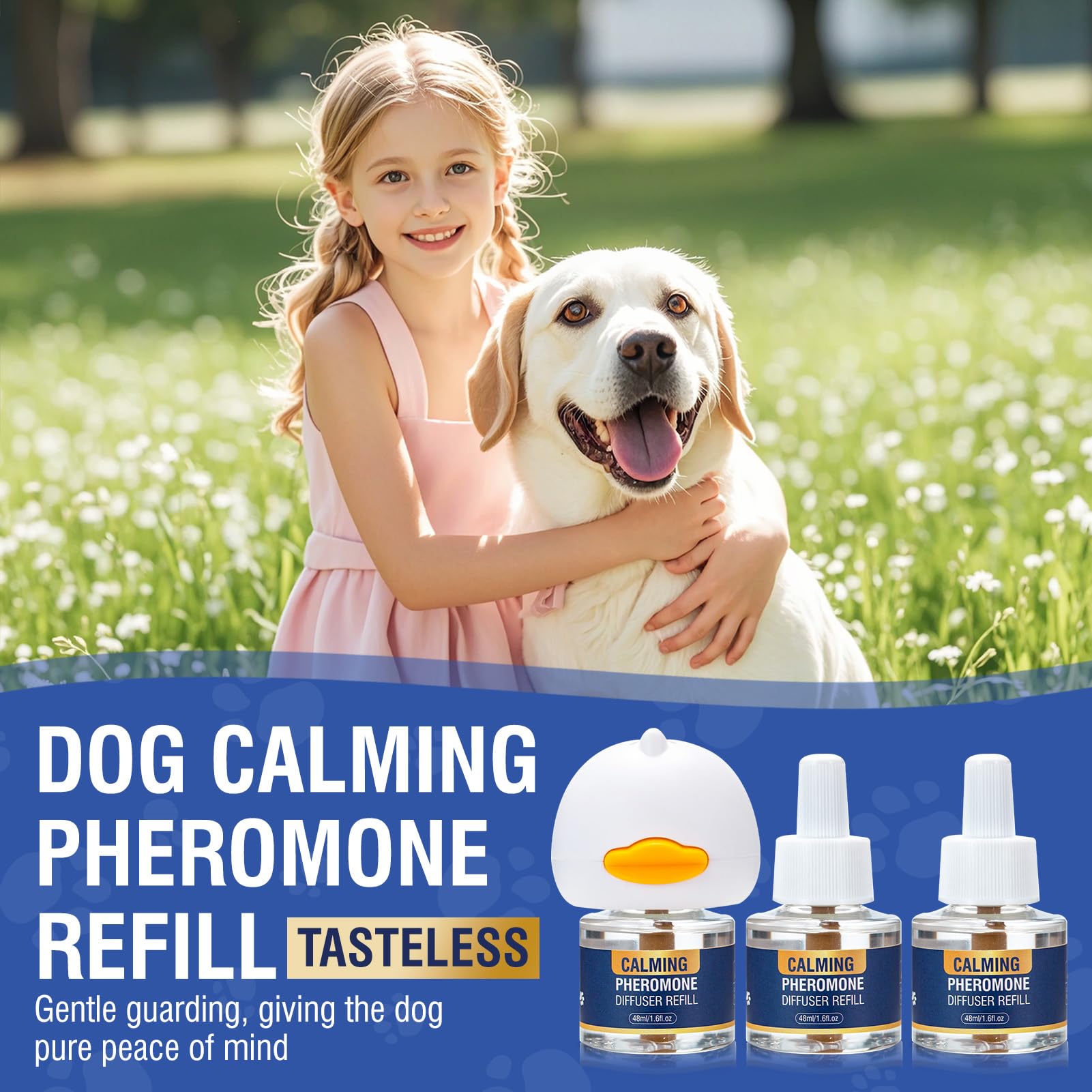 LKBHGF dog pheromone diffuser area-coverage graphic shows 700 sq ft reach
