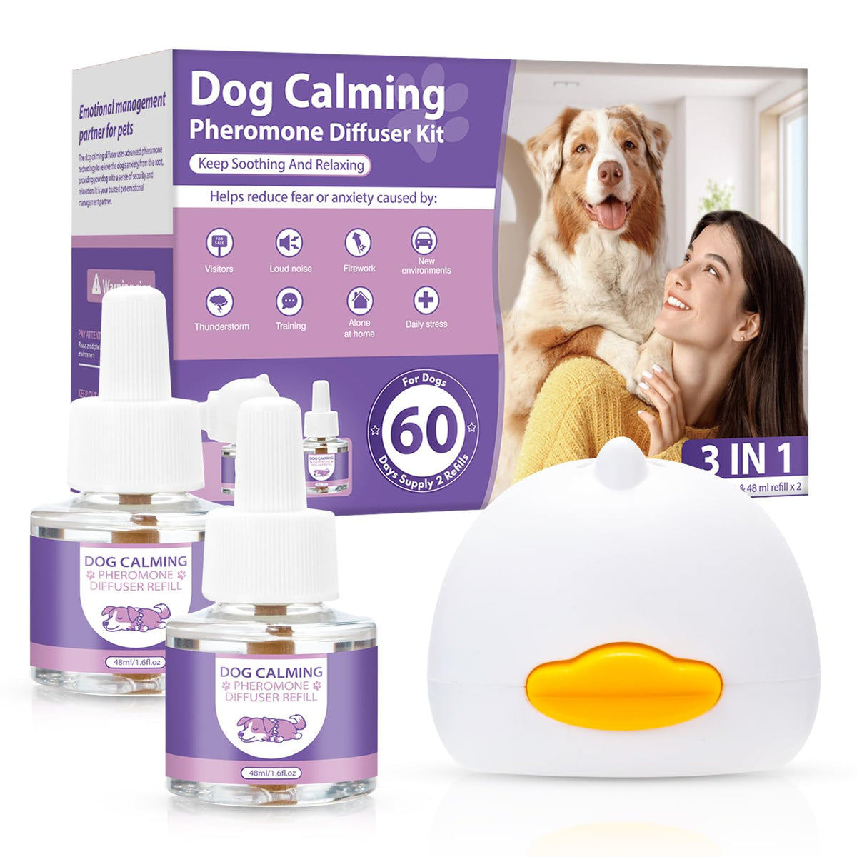 LKBHGF dog pheromones calming diffuser plug-in promotes a calmer environment for anxious dogs.