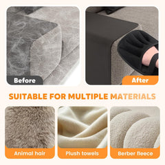 Lktvys Pet Hair Removal Glove on sofa demonstrates fast whole-surface cleaning.