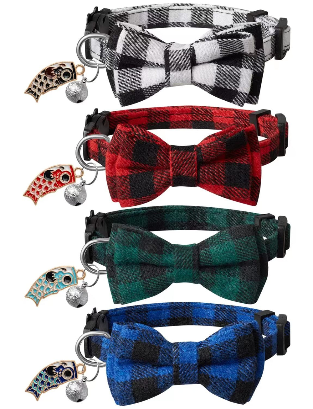 LLHK small fish cat collars with bow tie and bell for kitten gift-ready style.