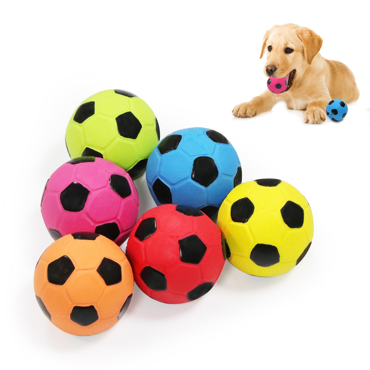 LLSPET 2inch blue squeaky dog soccer ball for interactive fetch
