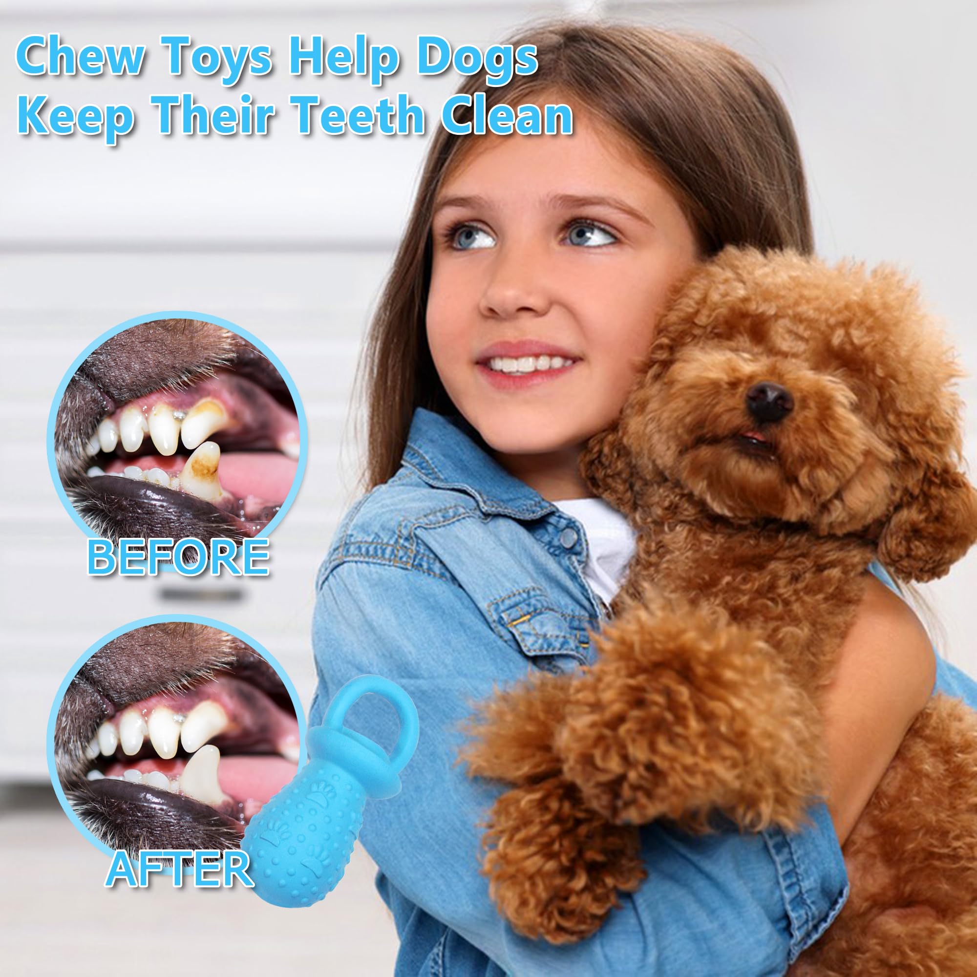 LLSPET Easy-clean rubber toy blue surface simplifies wipe-down after play.