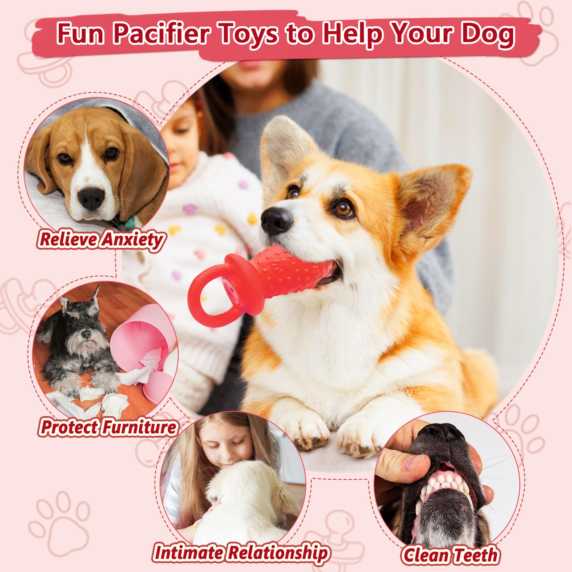 LLSPET pacifier dog toy outdoor play hangs from rope for fetch or tease