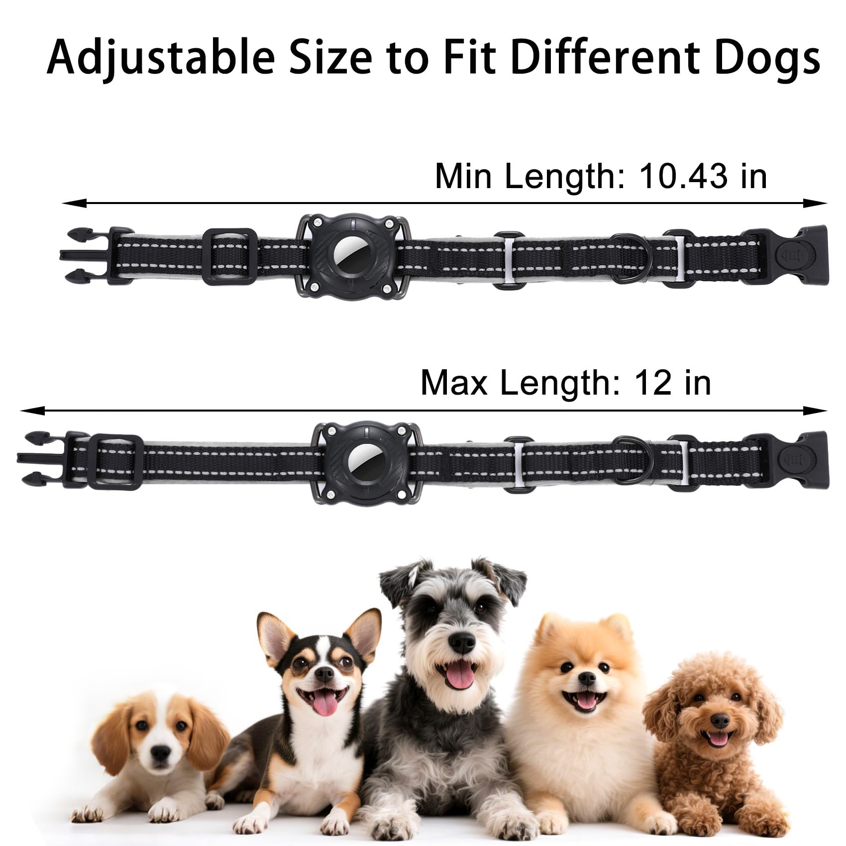 LLUAII AirTag dog collar adjustable-neck illustrates customizable neck fit