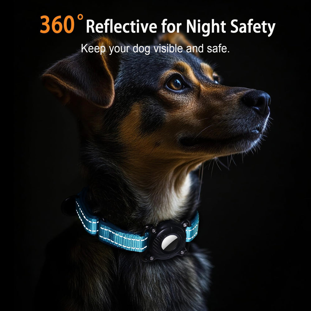 LLUAII AirTag dog collar reflective-strip-night enhances nighttime visibility for safer walks