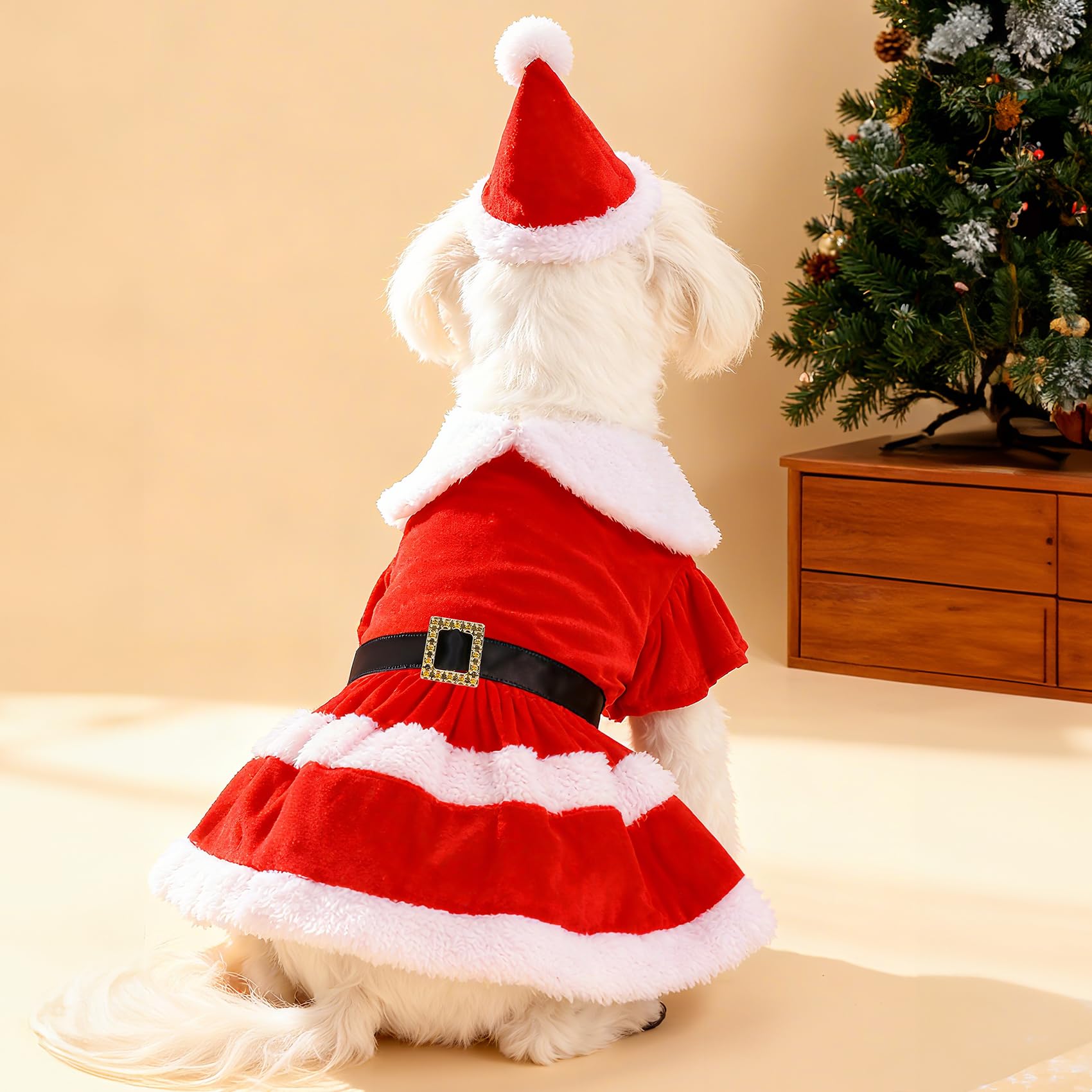 LLUAII dog Christmas dress soft velvet fabric close-up for cozy wear