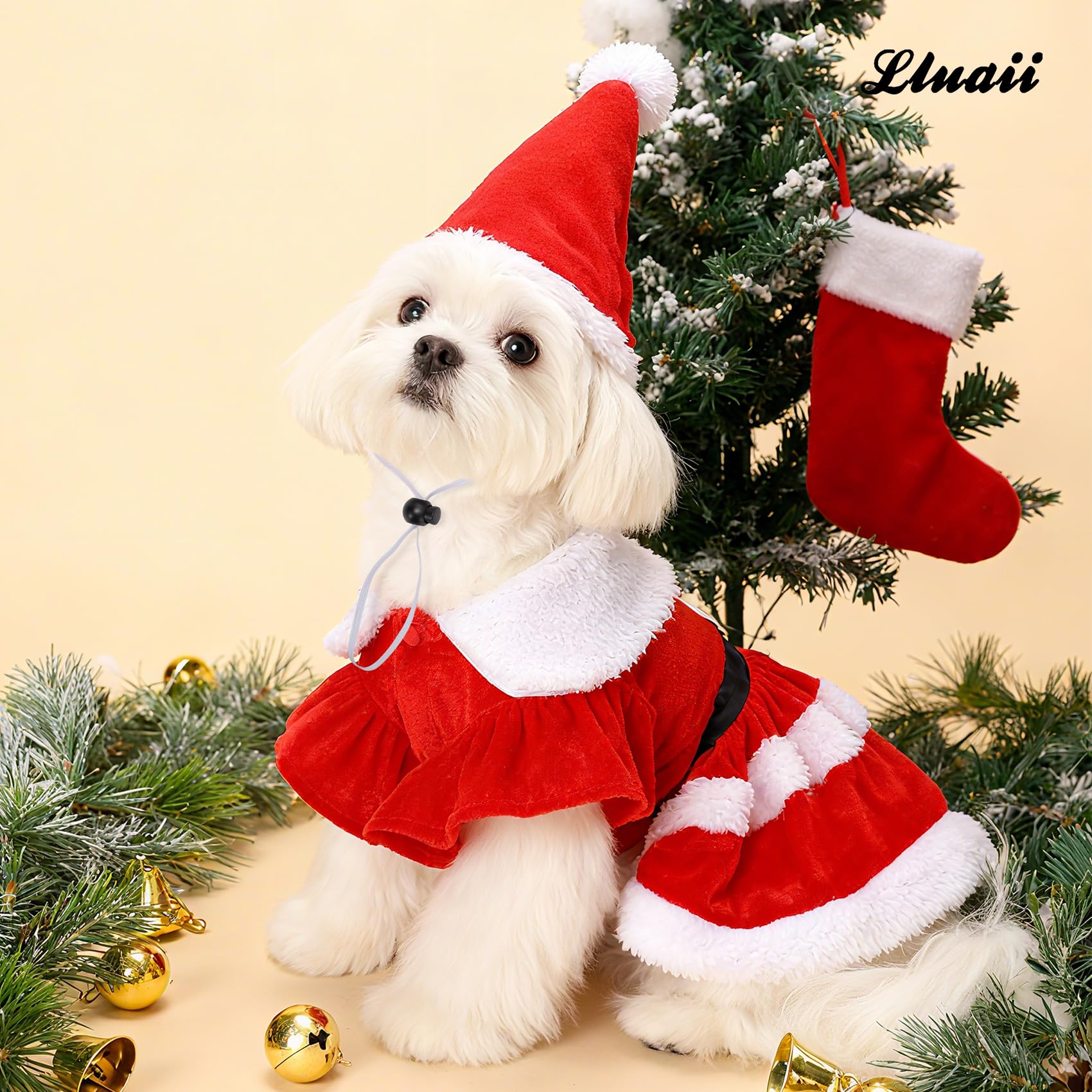 LLUAII small pet wearing dress for Christmas celebration photos
