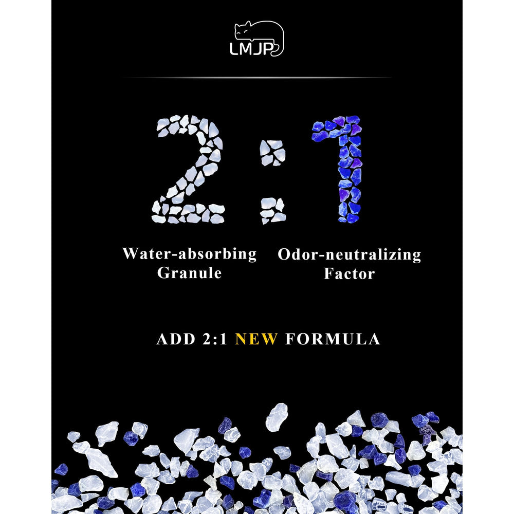 LMJP Crystal Cat Litter unscented visual emphasizes dust-free formula ideal for sensitive noses.