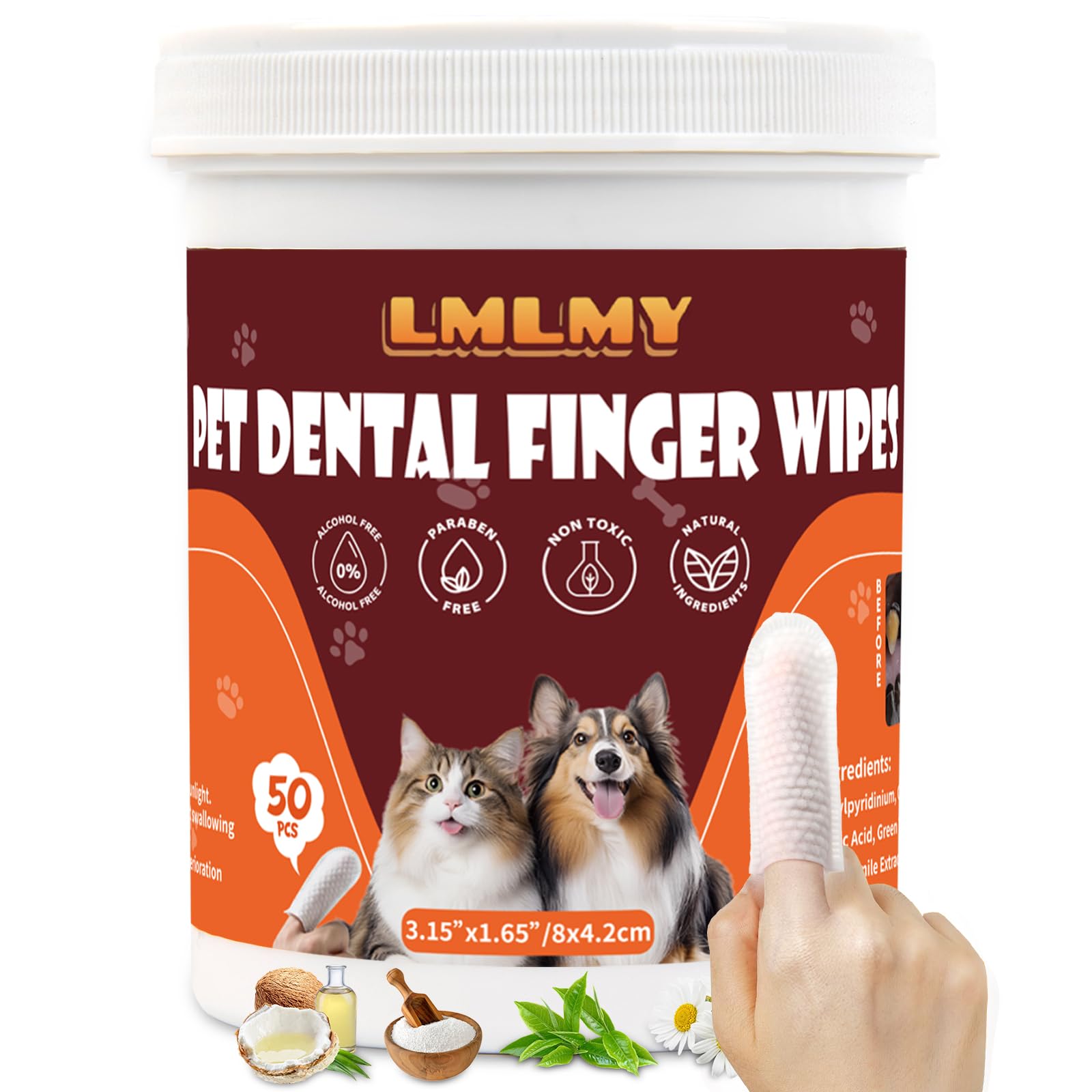 LMLMY Dog Dental Wipes packaging shows portable, travel-ready design.