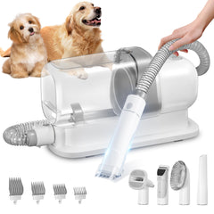LMVVC dog grooming vacuum in use capturing hair with mess-free cleanup