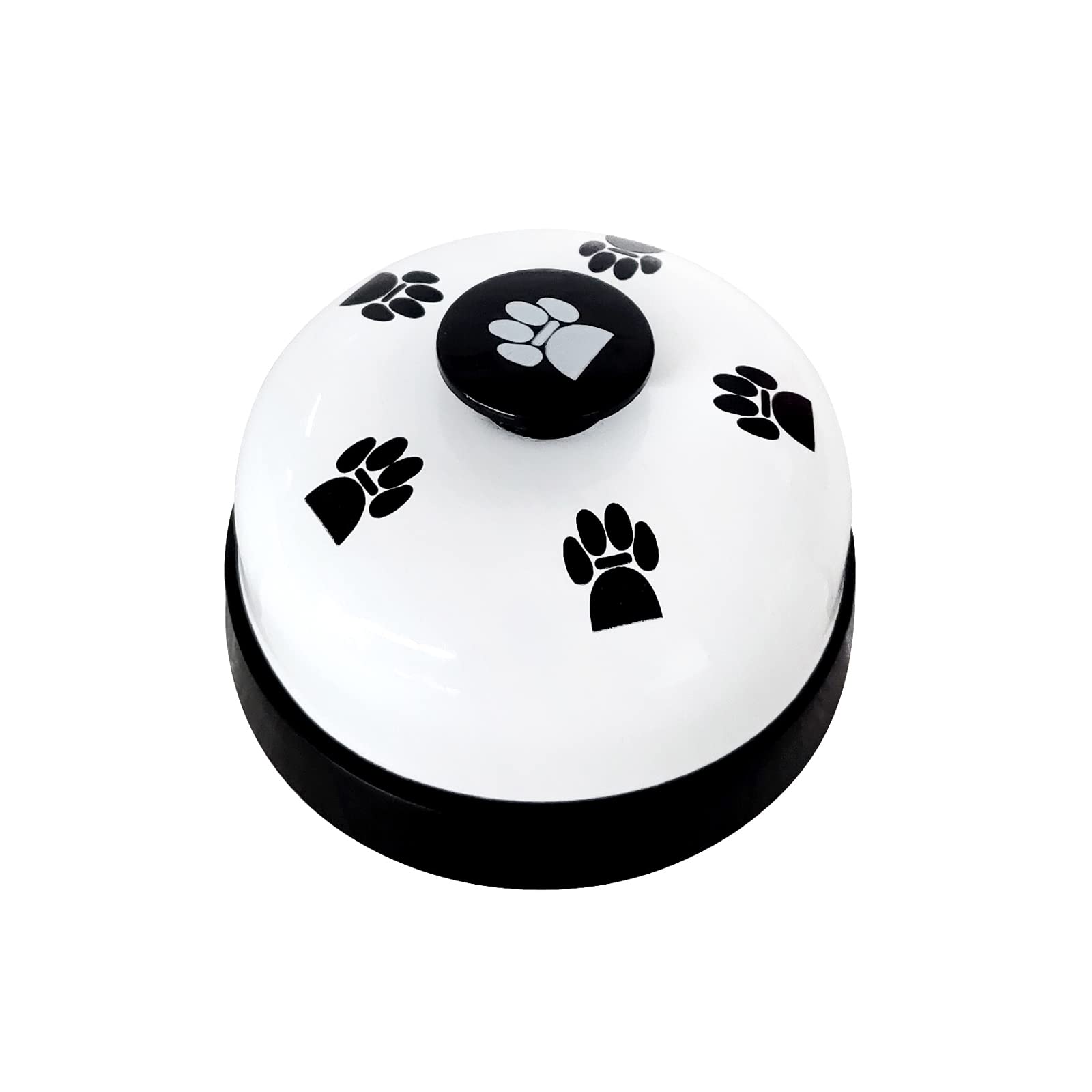 LNAUJS pet training bell white with paw print close-up showing durable metal build for training cues.