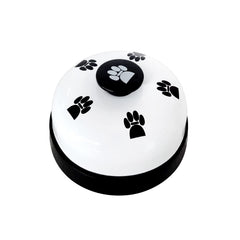 LNAUJS pet training bell white with paw print close-up showing durable metal build for training cues.