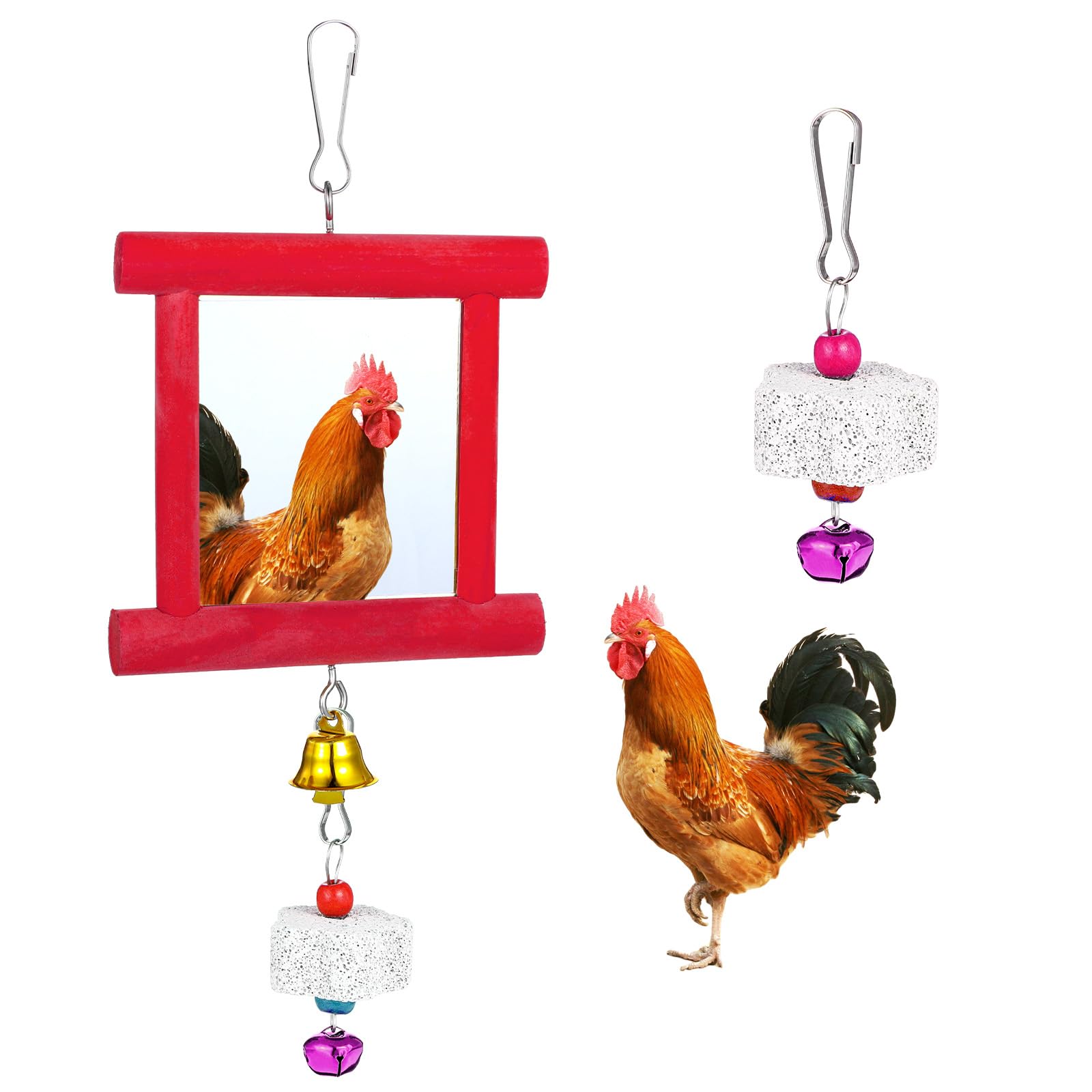 Lnngub chicken toys coop mirror bell showing reflective engagement for hens