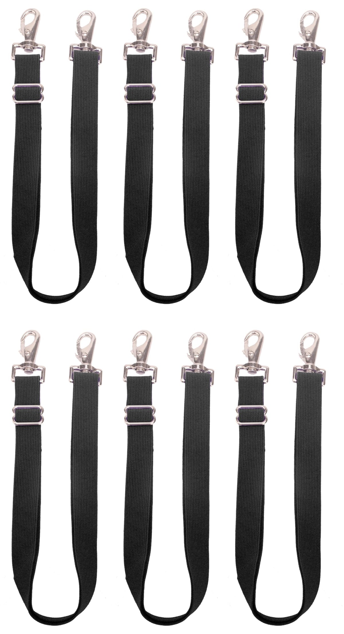 Loaged elastic leg strap pack 6 black for horse blankets ensures secure fit.