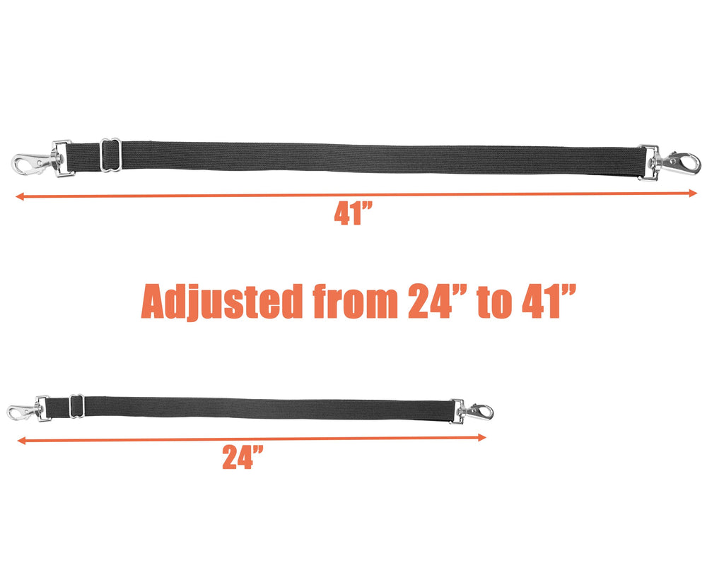 Loaged elastic leg strap closeup shows durable swivel snap for quick attachment.