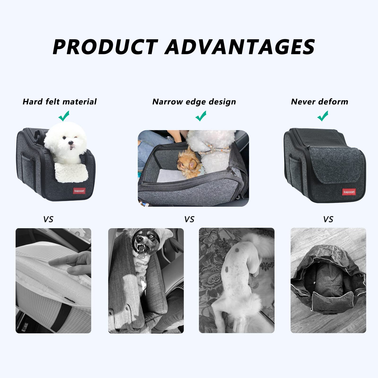 Loapooet center-console dog car seat collar buckle shows added safety during journeys